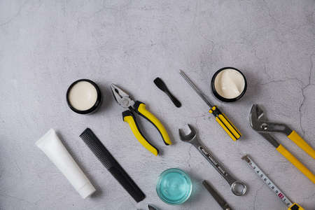 Shaving razors, brush and foam object 100の写真素材