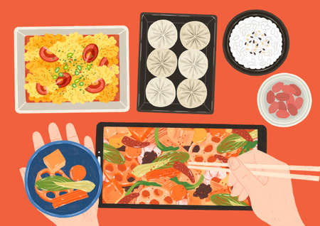 Delicious food top view flat design illustration 008の写真素材