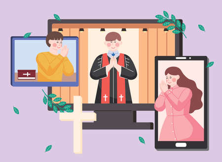 Non Contact concept. video call, video class, delivery, online shopping illustration 004のイラスト素材