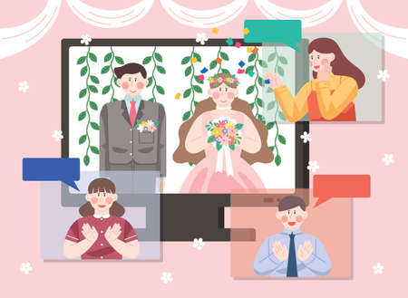Non Contact concept. video call, video class, delivery, online shopping illustration 007のイラスト素材