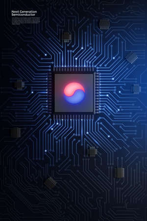 Electronic circuit board with processor background illustration 004