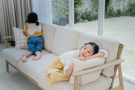 Portrait of happy cheerful family, young mother and two daughters 053の写真素材
