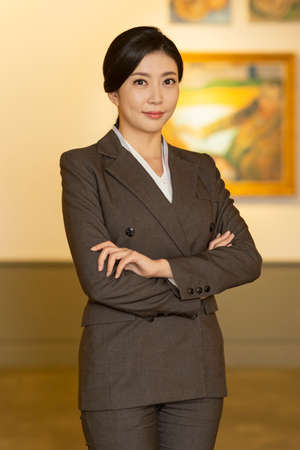 People with guide at exhibition in art gallery 010の写真素材
