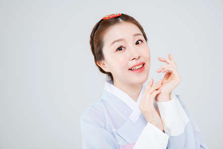 female in Korean traditional clothes Hanbok 038の写真素材