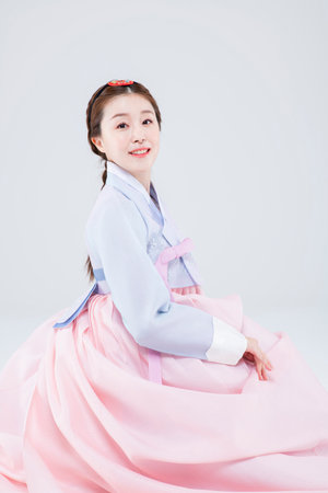 Male and female in Korean traditional clothes Hanbok 131の写真素材