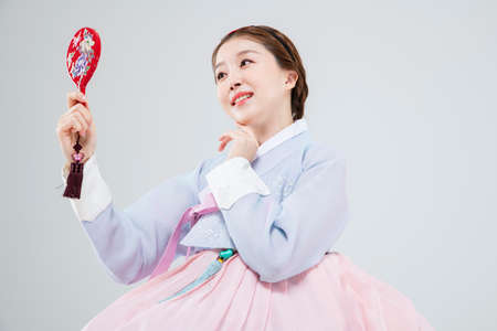 Male and female in Korean traditional clothes Hanbok 136の写真素材