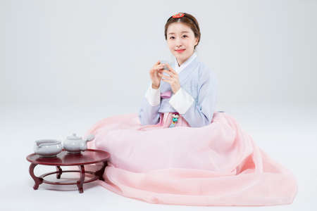 Male and female in Korean traditional clothes Hanbok 148の写真素材