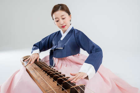 Male and female in Korean traditional clothes Hanbok. comic humorous concept. 094の写真素材