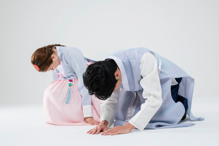 Male and female in Korean traditional clothes Hanbok 168
