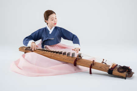 Male and female in Korean traditional clothes Hanbok. comic humorous concept. 091の写真素材