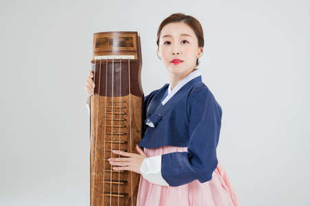 Male and female in Korean traditional clothes Hanbok. comic humorous concept. 083の写真素材