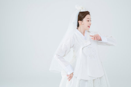 Wedding couple wears korean traditional korean wedding dress Hanbok 039の写真素材