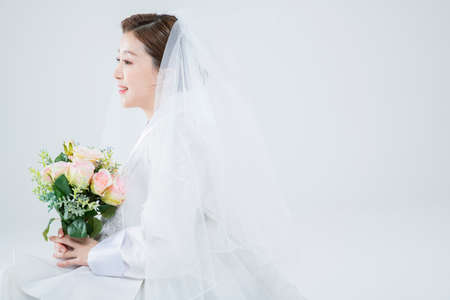 Wedding couple wears korean traditional korean wedding dress Hanbok 071の写真素材