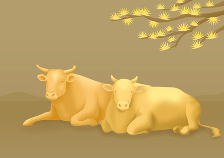 2021 year of the ox, New Year's card and calendar design illustration 010の写真素材