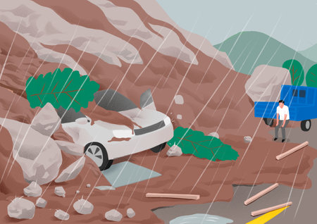 Concept of natural disaster in heavy rainy season. people in need illustration 003の写真素材