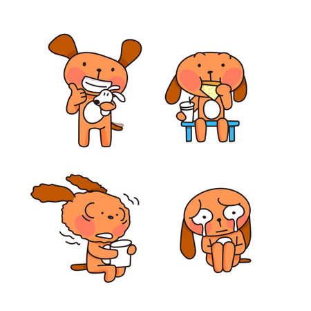 Cute and funny cartoon animal with different emotions set illustration 005のイラスト素材