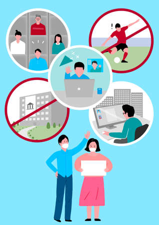 Social distancing concept, protection, prevention of Coronavirus illustration 007の写真素材