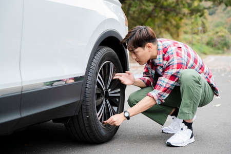 handsome Asian male model autumn travel concept