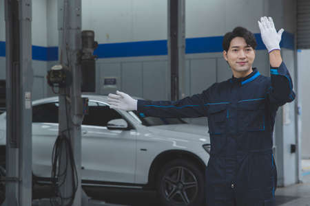 auto vehicle Service repair center concept with maintenance staff