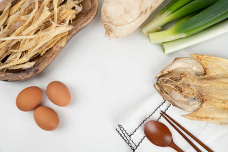 Korean dried fish pollack, Hwangtaeの写真素材