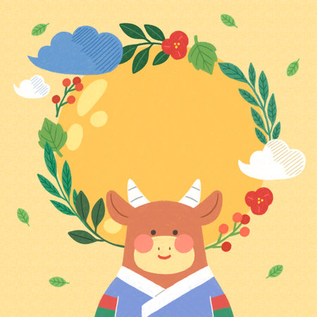 happy cow year greeting illustrationの写真素材