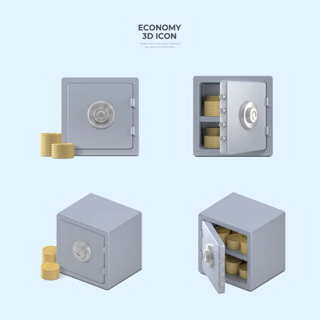 finance 3D icons, gold bars in safe