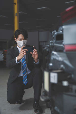 auto vehicle car insurance agent, car reseller taking photoの写真素材