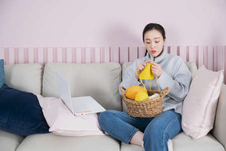 single solo woman living alone concept knitting
