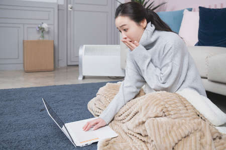 beautiful Asian single solo woman living alone concept using laptop