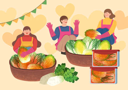 fun donation activity for society, making Kimchi togetherの写真素材