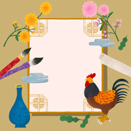 Korean folk drawing, painting greeting cardの写真素材