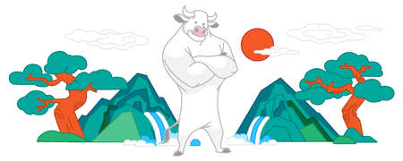 Happy new year 2021 year of the ox, Chinese zodiac symbol illustration 001のイラスト素材