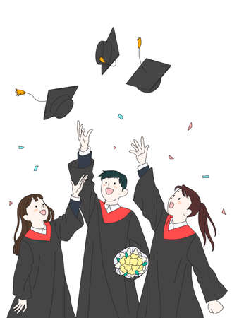 Happy teenagers and students. Group of friends character illustration 002のイラスト素材
