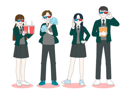 Happy teenagers and students. Group of friends character illustration 003