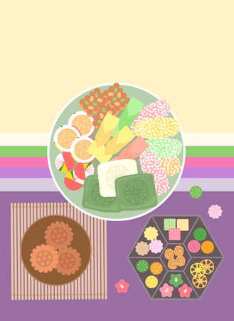 Korean desserts and ricecakes illustrationのイラスト素材