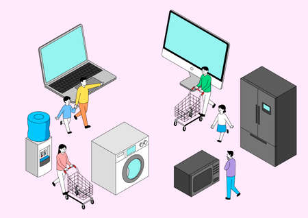 shopping category gadgets and devices and people illustrationのイラスト素材