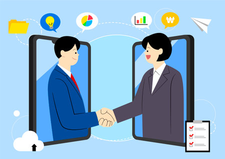 new normal, untact business work concept illustrationのイラスト素材