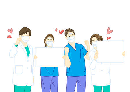 medical staff, doctors and nurses fighting with corona virusのイラスト素材