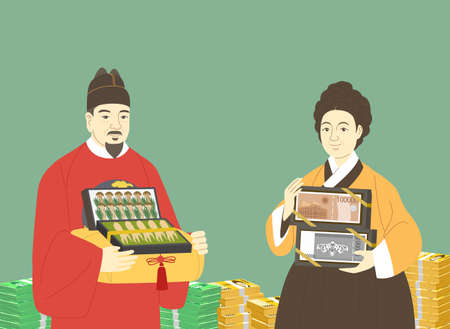 money flex themed illustration with Shin Saimdang character