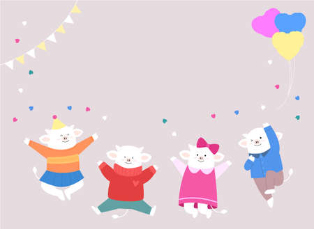 cow year 2021 illustration with cute cow charactersのイラスト素材