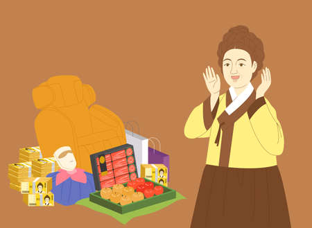 money flex themed illustration with Shin Saimdang character