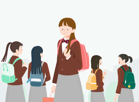Asian highschool students in uniformのイラスト素材