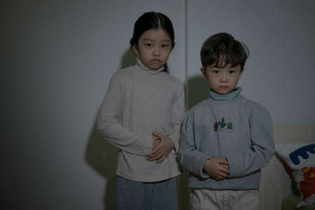 Asian children in fear due to child abuse and violence, Human Rights Day concept