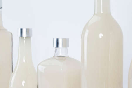 rice wine in glass bottlesの写真素材