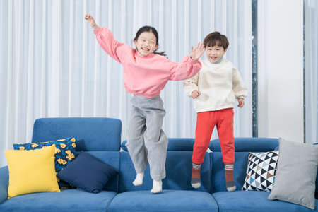 Asian boy and girl, family concept spending time at home