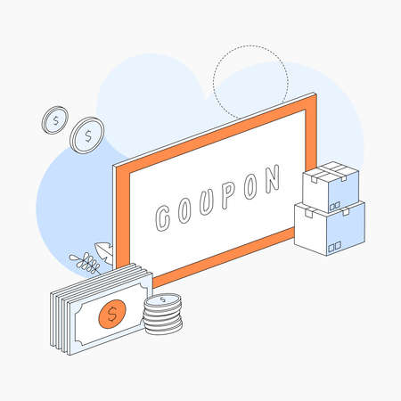 Flat vector illustration of e-commerce with coupon and money.のイラスト素材