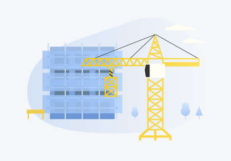 Vector illustration of building construction site and crane.のイラスト素材
