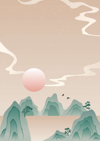 New Year vector illustration in Korean traditional drawing.のイラスト素材