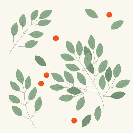 Green leaves and red fruit pattern vector illustration.のイラスト素材
