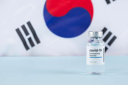 covid 19 vaccine with Korean flag backgroundの写真素材